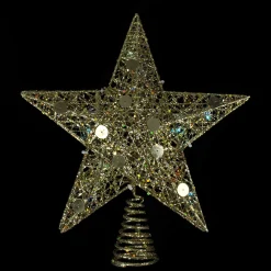Northlight Stars-11.5" Pre-Lit Gold Glittered Star Christmas Tree Topper - Multi Color Lights