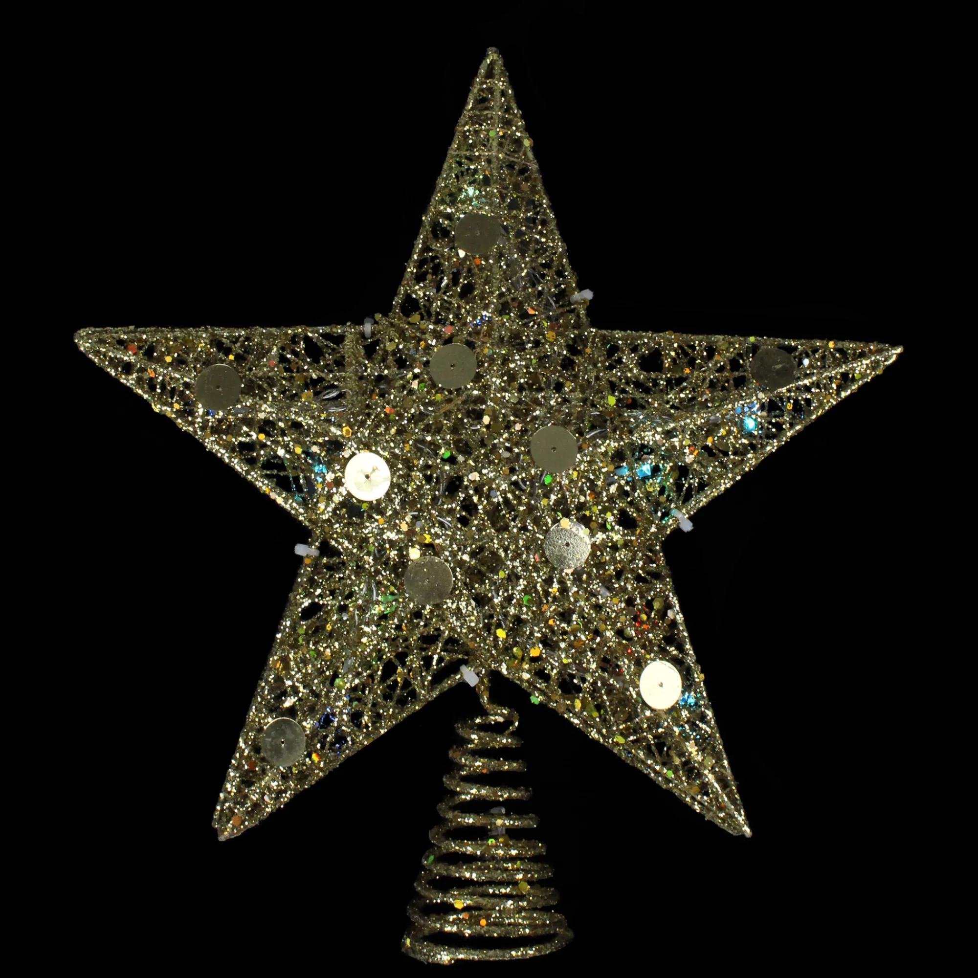 Northlight Stars-11.5" Pre-Lit Gold Glittered Star Christmas Tree Topper - Multi Color Lights