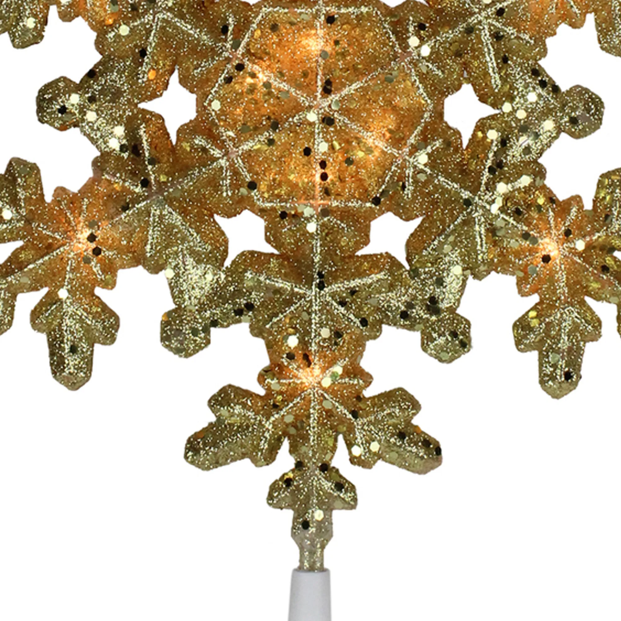 Northlight Snowflake-9" Pre-Lit Gold Snowflake Christmas Tree Topper - Clear Lights