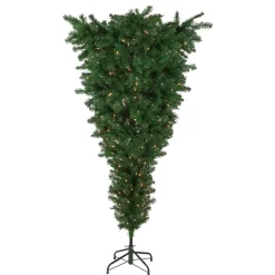 Northlight Upside Down-7.5' Pre-Lit Green Upside Down Spruce Artificial Christmas Tree, Clear Lights