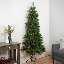 Northlight Wall Trees-6.5' Pre-Lit Medium Beaver Pine Artificial Christmas Wall Tree, Clear Lights