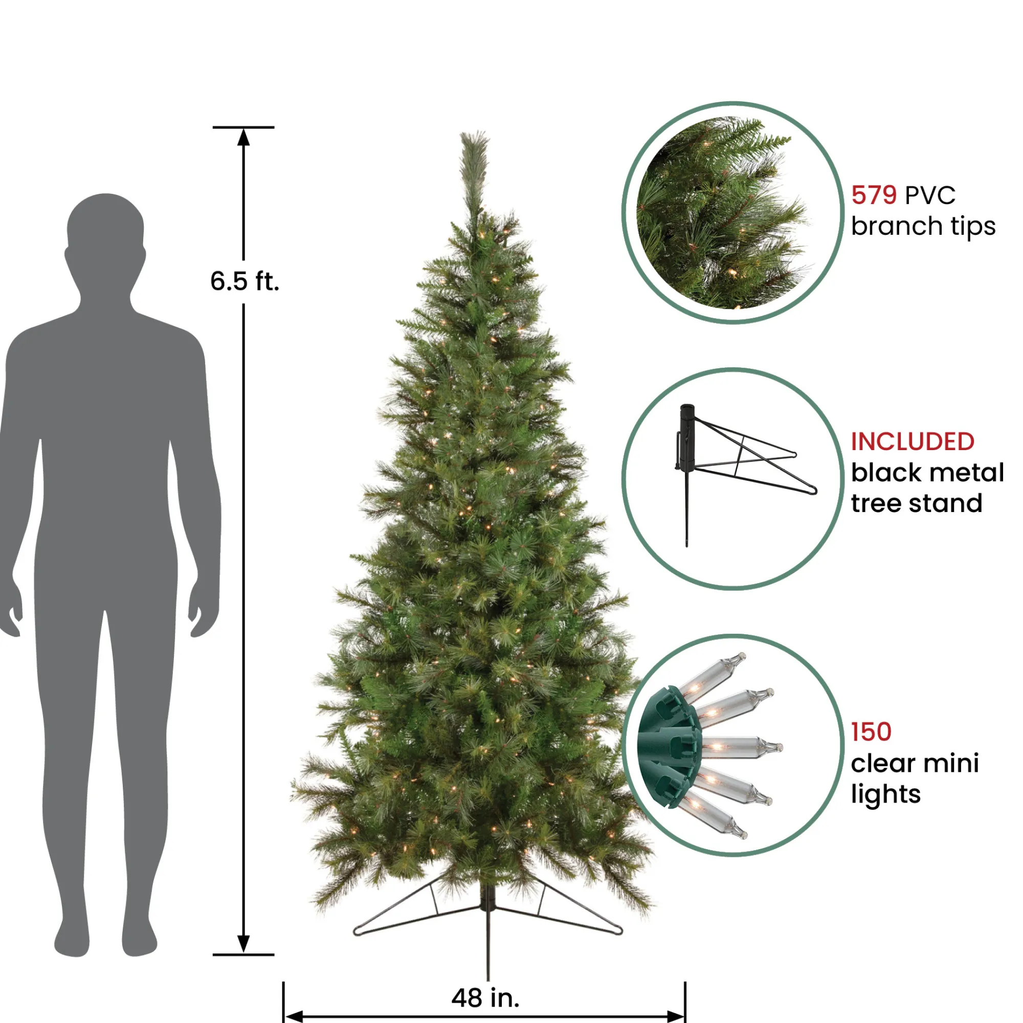 Northlight Wall Trees-6.5' Pre-Lit Medium Canyon Pine Artificial Christmas Wall Tree, Clear Lights