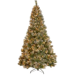 Contemporary Home Living Pre-Lit-7' Pre-Lit Medium Mixed Frosted Spruce Artificial Christmas Tree - Clear Lights