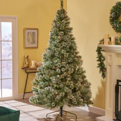 Contemporary Home Living Pre-Lit-7' Pre-Lit Medium Mixed Frosted Spruce Artificial Christmas Tree - Clear Lights