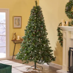 Contemporary Home Living Pre-Lit-7' Pre-Lit Medium Mixed Spruce Artificial Christmas Tree With Glittered Branches - Multicolor Lights