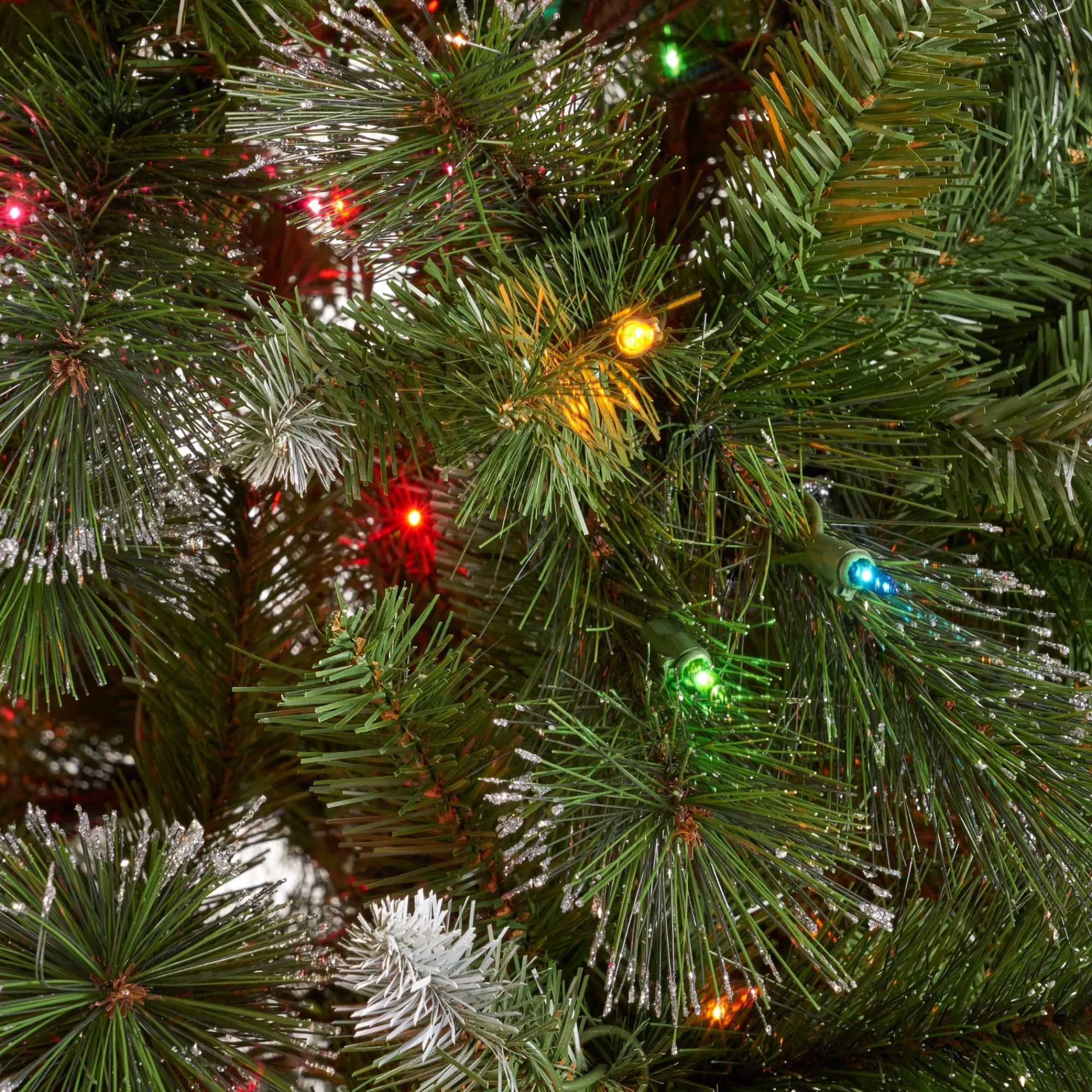 Contemporary Home Living Pre-Lit-7' Pre-Lit Medium Mixed Spruce Artificial Christmas Tree With Glittered Branches - Multicolor Lights