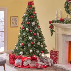 Contemporary Home Living Pre-Lit-9' Pre-Lit Medium Mixed Spruce Artificial Christmas Tree With Glittered Branches - Clear Lights
