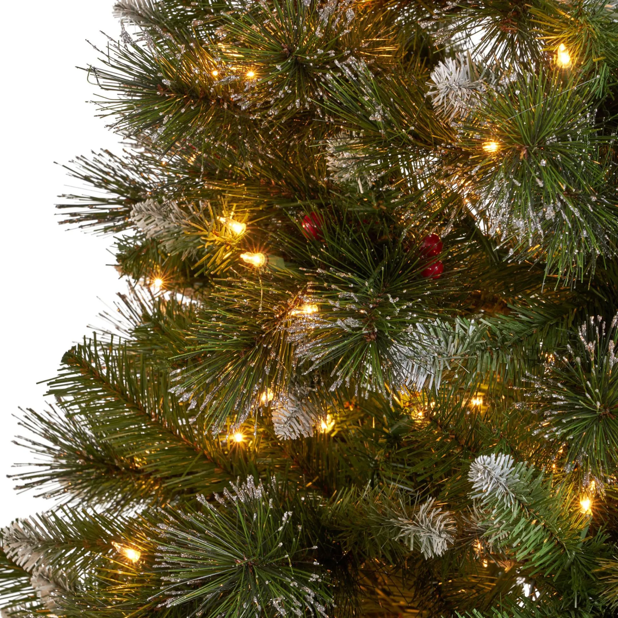 Contemporary Home Living Pre-Lit-9' Pre-Lit Medium Mixed Spruce Artificial Christmas Tree With Glittered Branches - Clear Lights