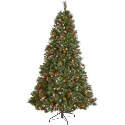Contemporary Home Living Pre-Lit-9' Pre-Lit Medium Mixed Spruce Artificial Christmas Tree With Glittered Branches - Multicolor Lights