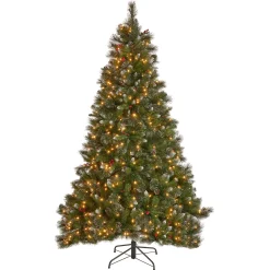Contemporary Home Living Pre-Lit-7.5' Pre-Lit Medium Mixed Spruce Artificial Christmas Tree With Glittered Branches - Clear Lights