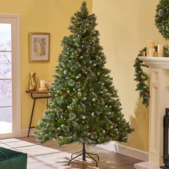 Contemporary Home Living Pre-Lit-7.5' Pre-Lit Medium Mixed Spruce Artificial Christmas Tree With Glittered Branches - Clear Lights