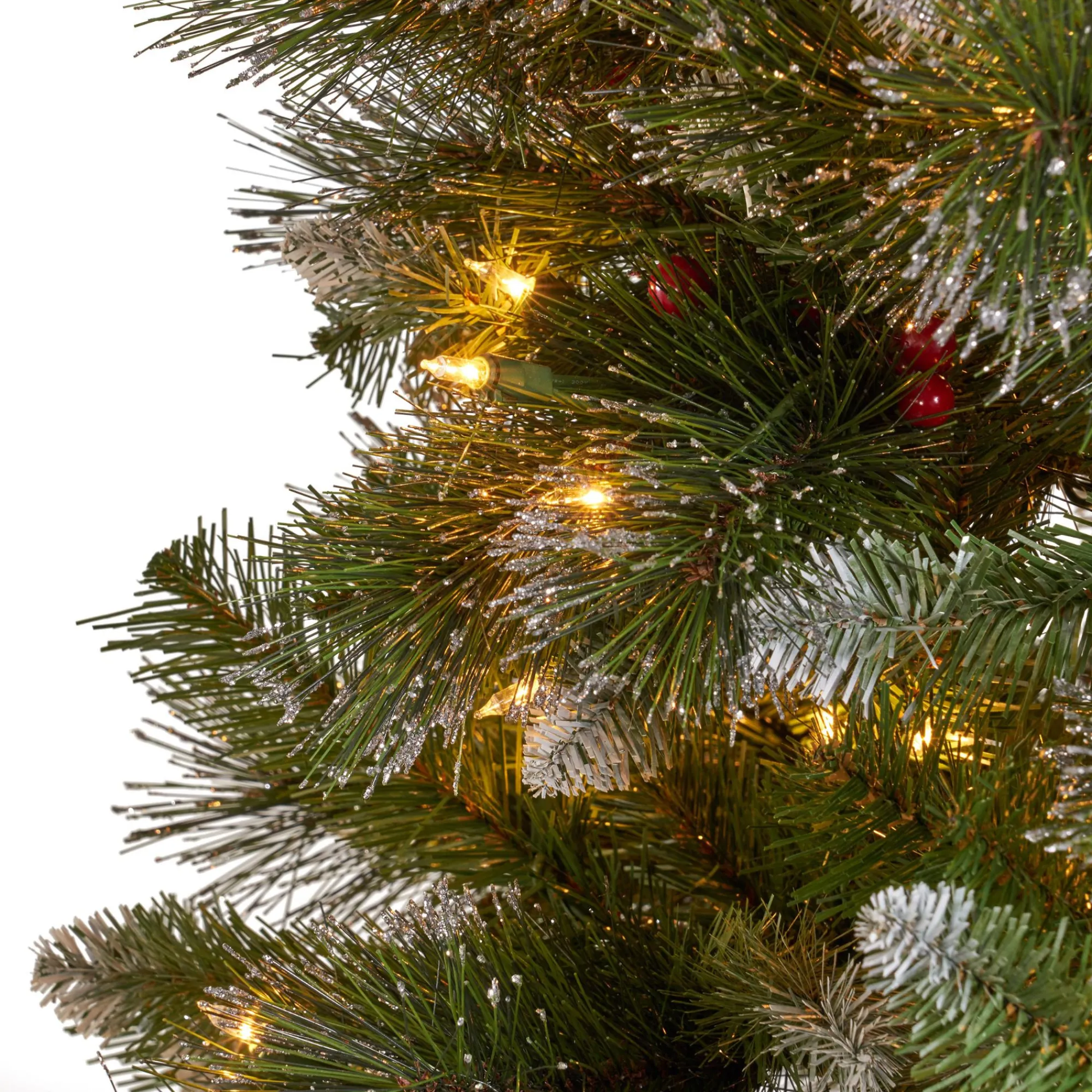Contemporary Home Living Pre-Lit-7.5' Pre-Lit Medium Mixed Spruce Artificial Christmas Tree With Glittered Branches - Clear Lights