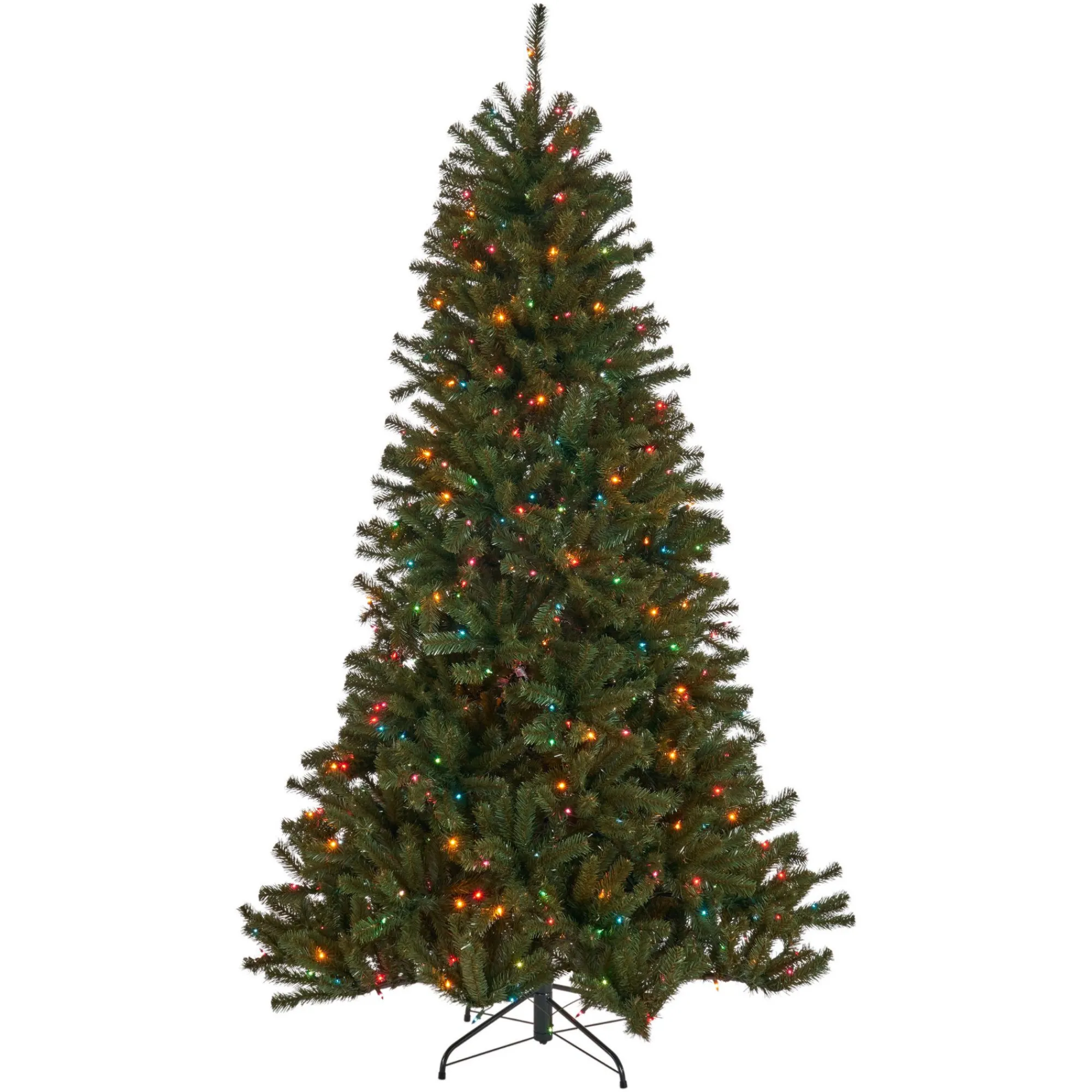 Contemporary Home Living Pre-Lit-7' Pre-Lit Medium Noble Fir Hinged Artificial Christmas Tree - Multicolor Lights
