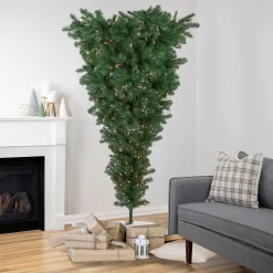 Northlight Upside Down-5.5' Pre-Lit Medium Upside Down Spruce Artificial Christmas Tree, Clear Lights