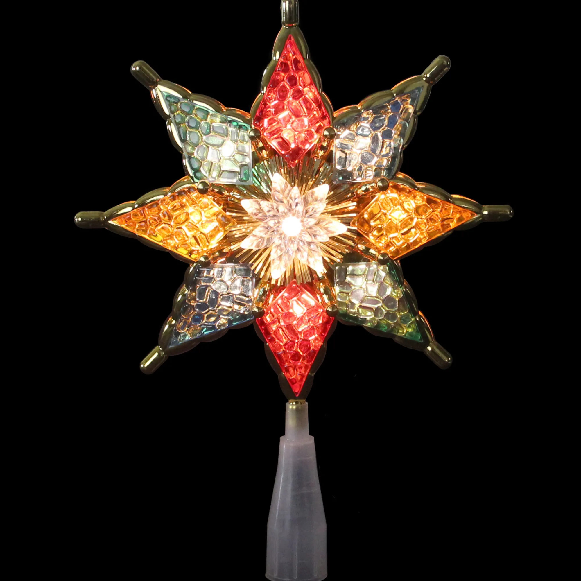 Northlight Stars-8" Pre-Lit Red And Green Crystal 8-Point Star Christmas Tree Topper - Clear Lights