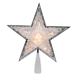 Northlight Stars-9" Pre-Lit Silver And Clear Crystal 5 Point Star Christmas Tree Topper - Clear Lights