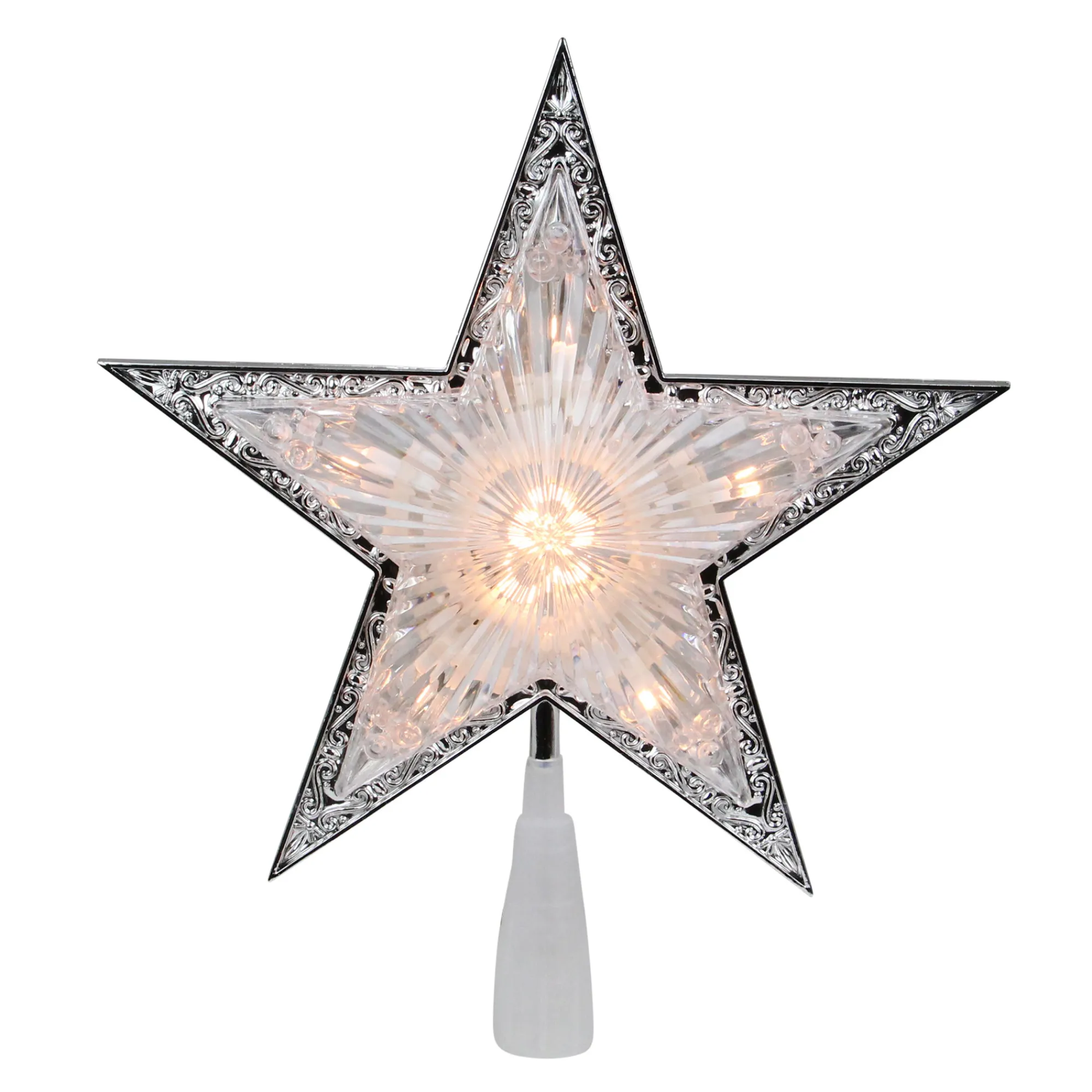 Northlight Stars-9" Pre-Lit Silver And Clear Crystal 5 Point Star Christmas Tree Topper - Clear Lights