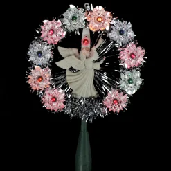 Northlight Stars-7.5" Pre-Lit Silver Tinsel Wreath With Angel Christmas Tree Topper - Multi Lights