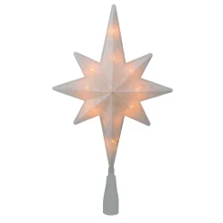 Northlight Stars-11.75" Pre-Lit White Glitter With Gold Scrolling Star Of Bethlehem Christmas Tree Topper