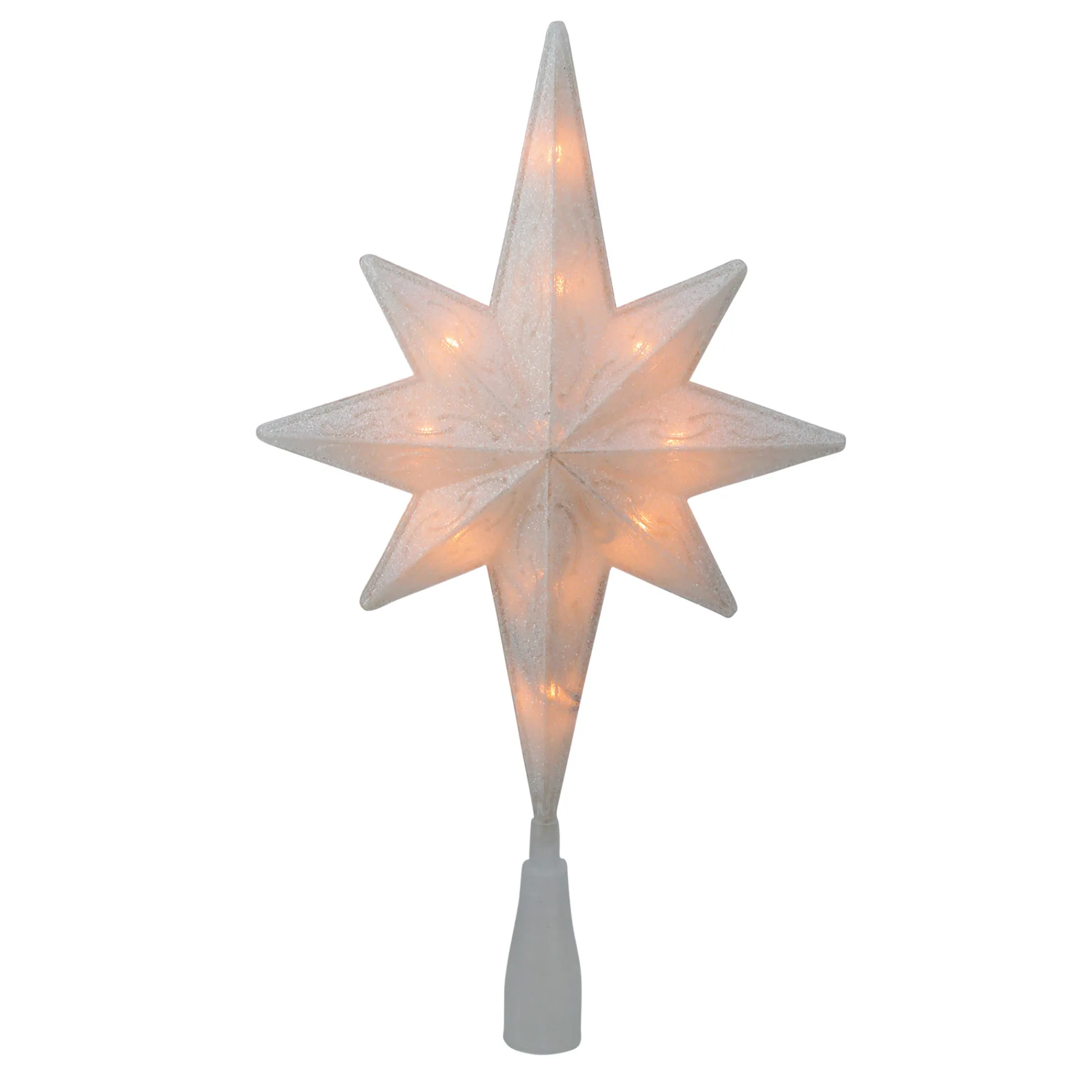 Northlight Stars-11.75" Pre-Lit White Glitter With Gold Scrolling Star Of Bethlehem Christmas Tree Topper