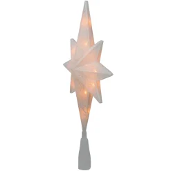 Northlight Stars-11.75" Pre-Lit White Glitter With Gold Scrolling Star Of Bethlehem Christmas Tree Topper