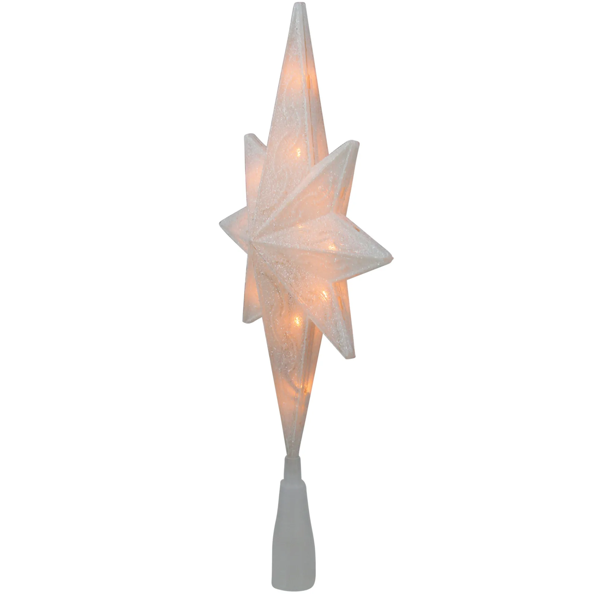 Northlight Stars-11.75" Pre-Lit White Glitter With Gold Scrolling Star Of Bethlehem Christmas Tree Topper