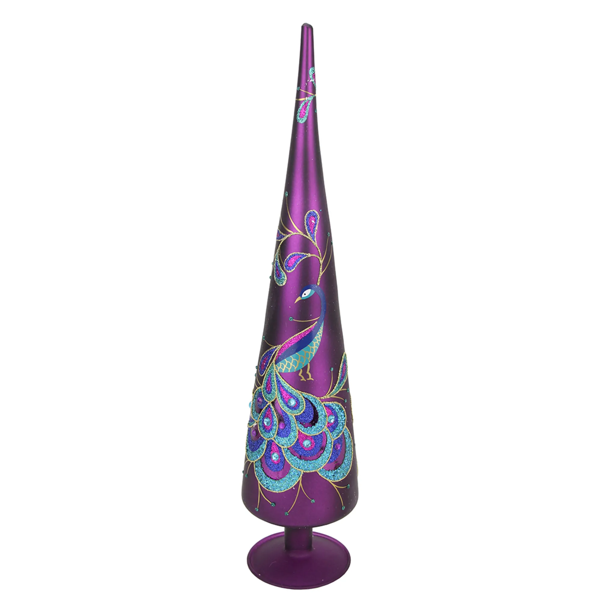 Northlight Finials-18.5" Purple And Blue Glitter Peacock Gem Christmas Tree Topper - Unlit