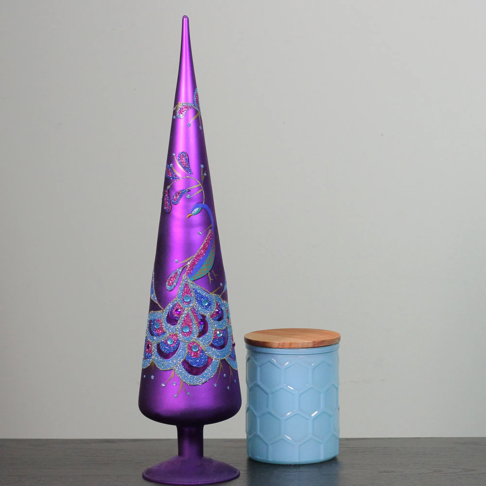 Northlight Finials-18.5" Purple And Blue Glitter Peacock Gem Christmas Tree Topper - Unlit