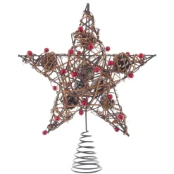 KSA Stars-20" Red And Brown Star With Berries And Pinecone Christmas Tree Topper, Unlit