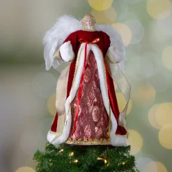 Northlight Angels-18" Red And Gold Angel In A Dress Christmas Tree Topper - Unlit