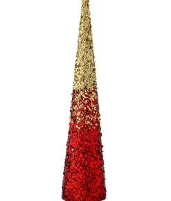 Contemporary Home Living Unlit-24" Red And Gold Sequin Cone Tree Tabletop Decor