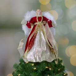 Northlight Angels-14" Red And Gold Traditional Angel Christmas Tree Topper - Unlit