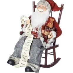 Roman Santa Claus-15.5" Red And Gray Decorative Tree Toppers Themed Santa In Rocking Chair - 32797641