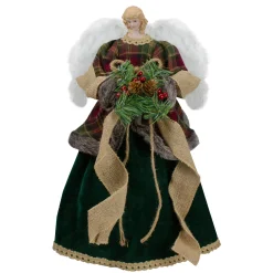 Northlight Angels-18" Red And Green Angel In A Dress Christmas Tree Topper Accented With Holly Berries - Unlit