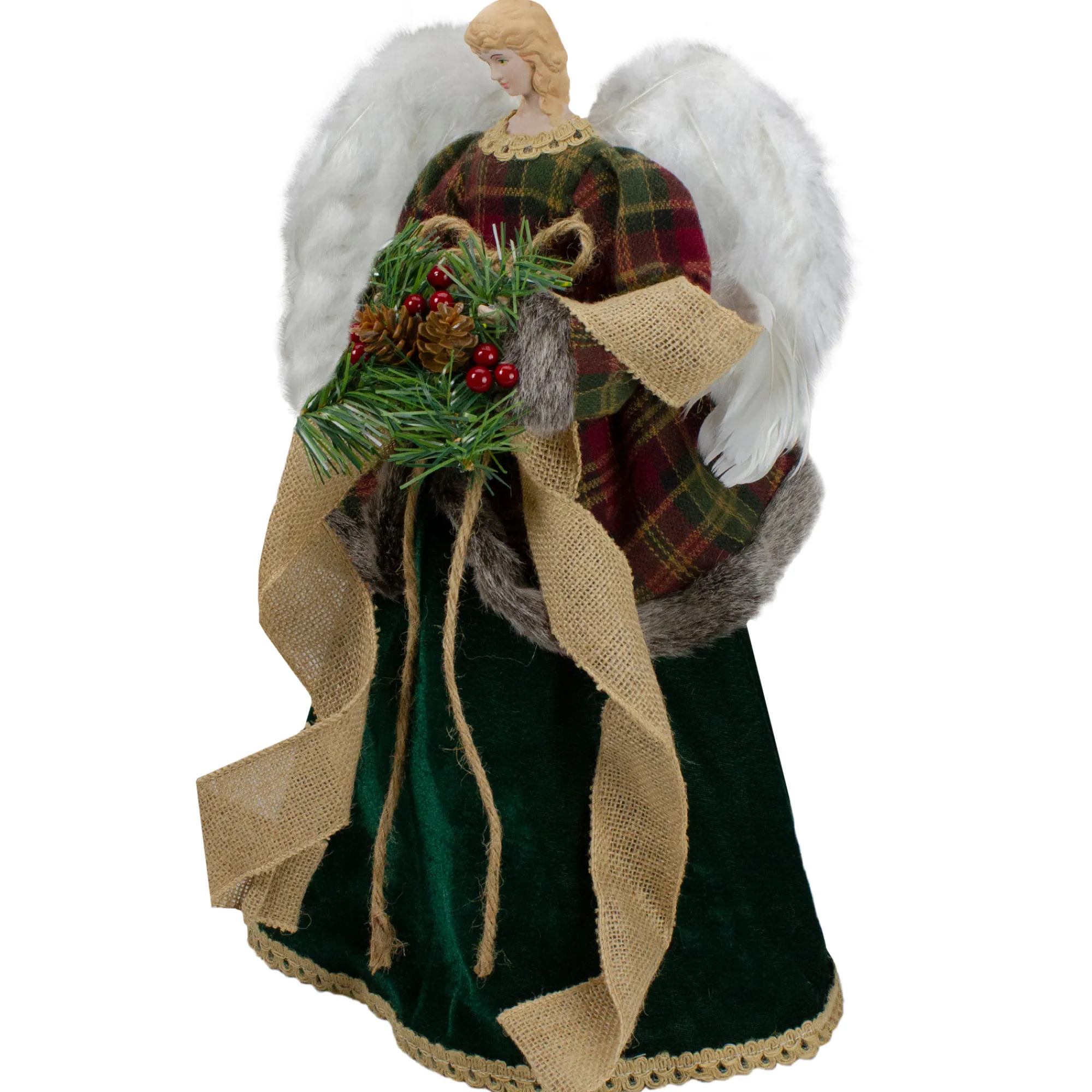 Northlight Angels-18" Red And Green Angel In A Dress Christmas Tree Topper Accented With Holly Berries - Unlit