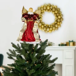Northlight Angels-12" Red And Metallic Gold Angel Christmas Tree Topper, Unlit