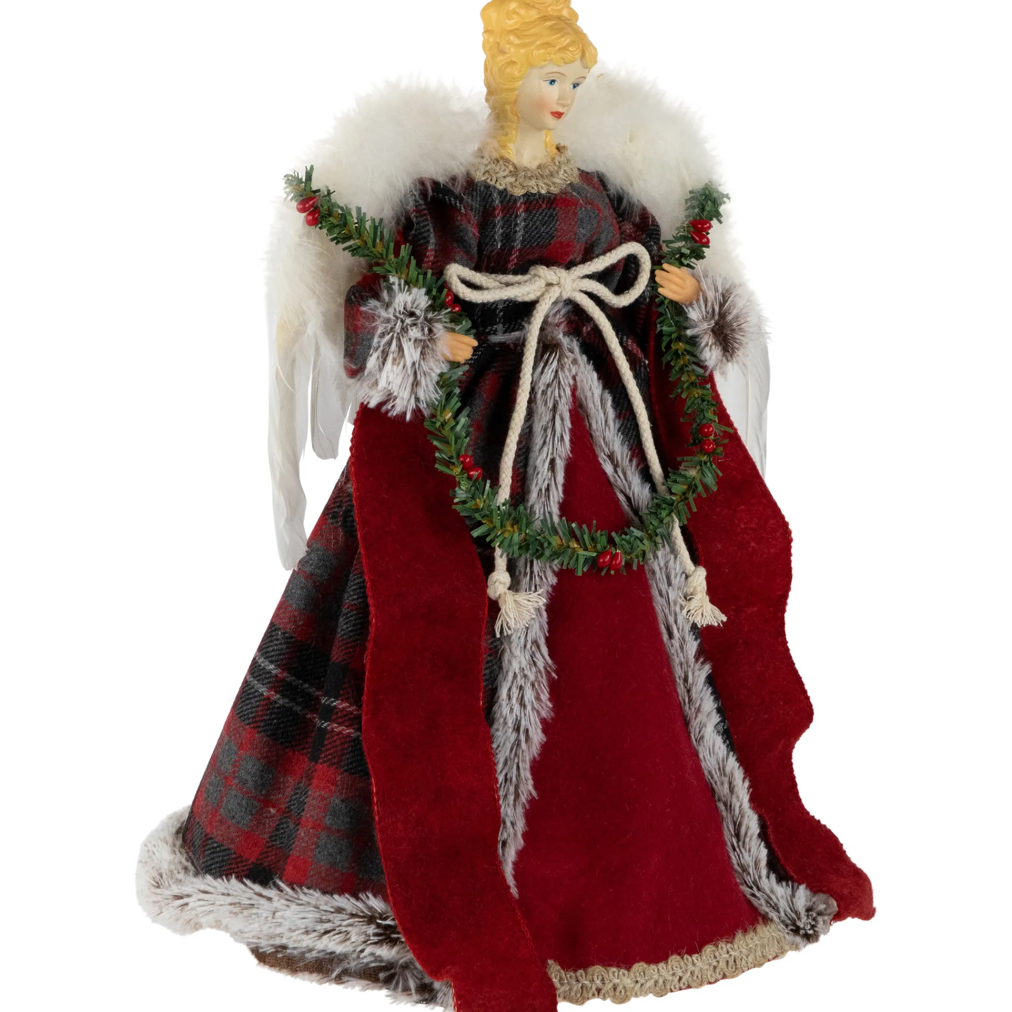 Northlight Angels-16" Red And Plaid Angel Christmas Tree Topper, Unlit