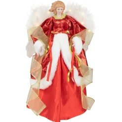 Northlight Angels-14" Red And White Angel With Lighted Wings Christmas Tree Topper