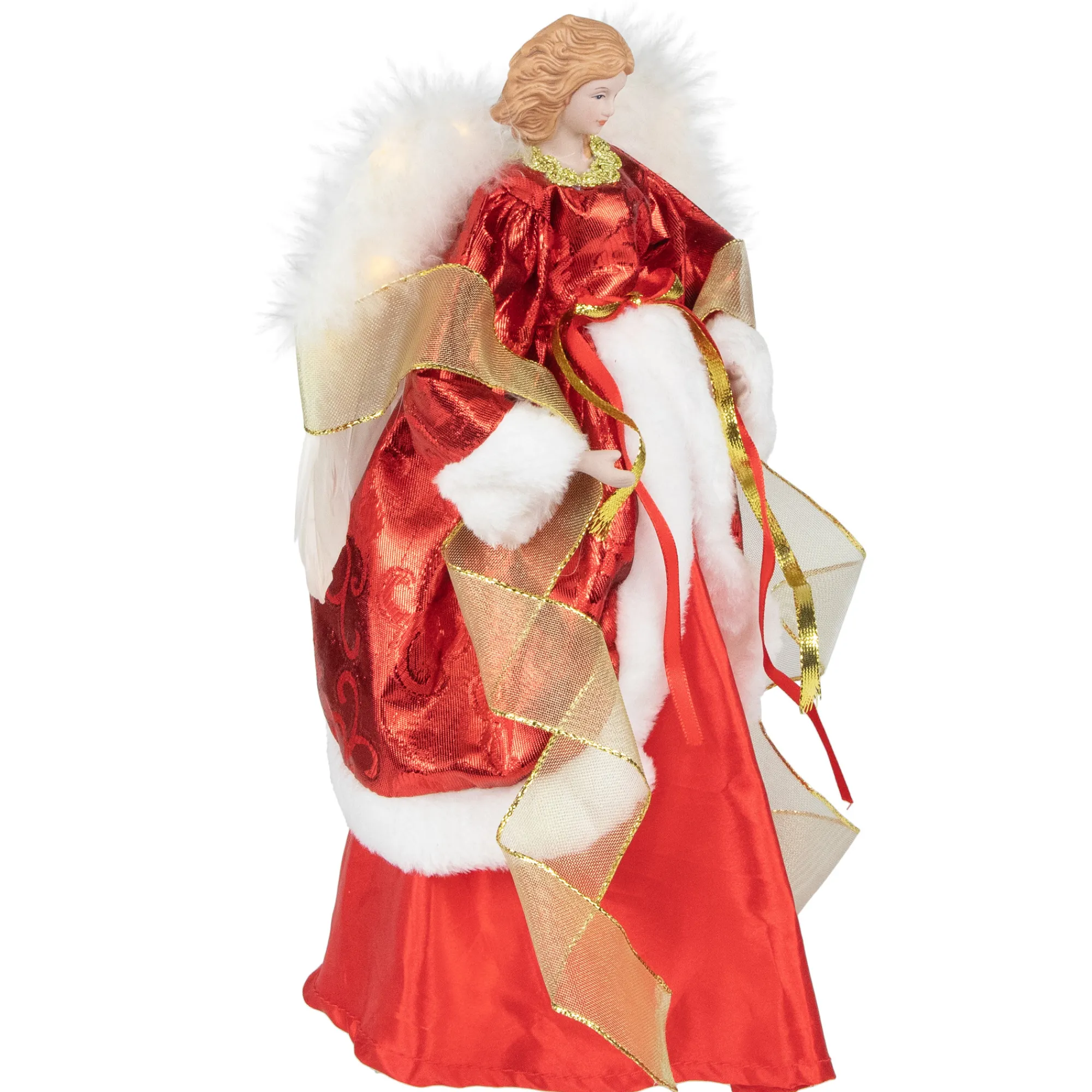 Northlight Angels-14" Red And White Angel With Lighted Wings Christmas Tree Topper