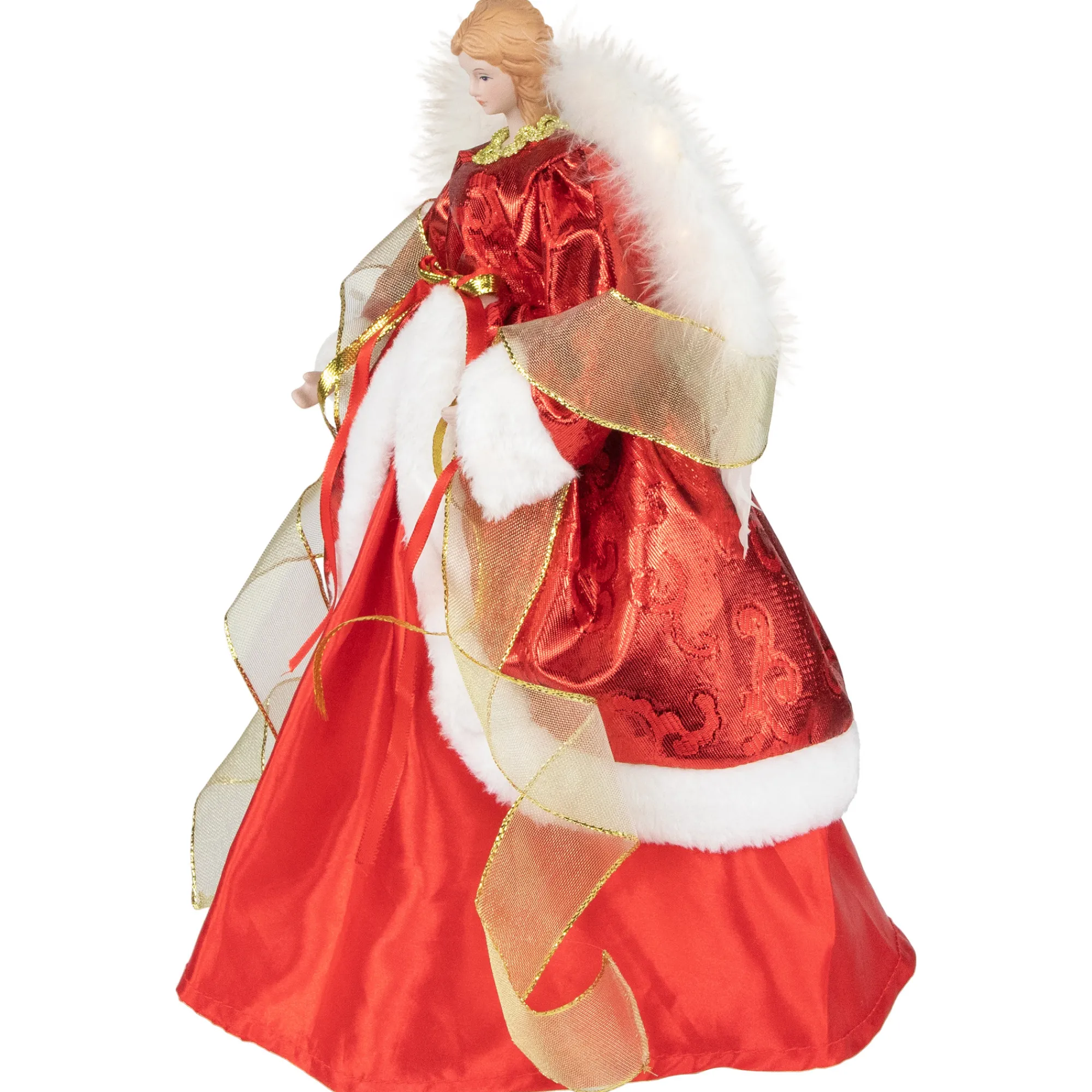 Northlight Angels-14" Red And White Angel With Lighted Wings Christmas Tree Topper