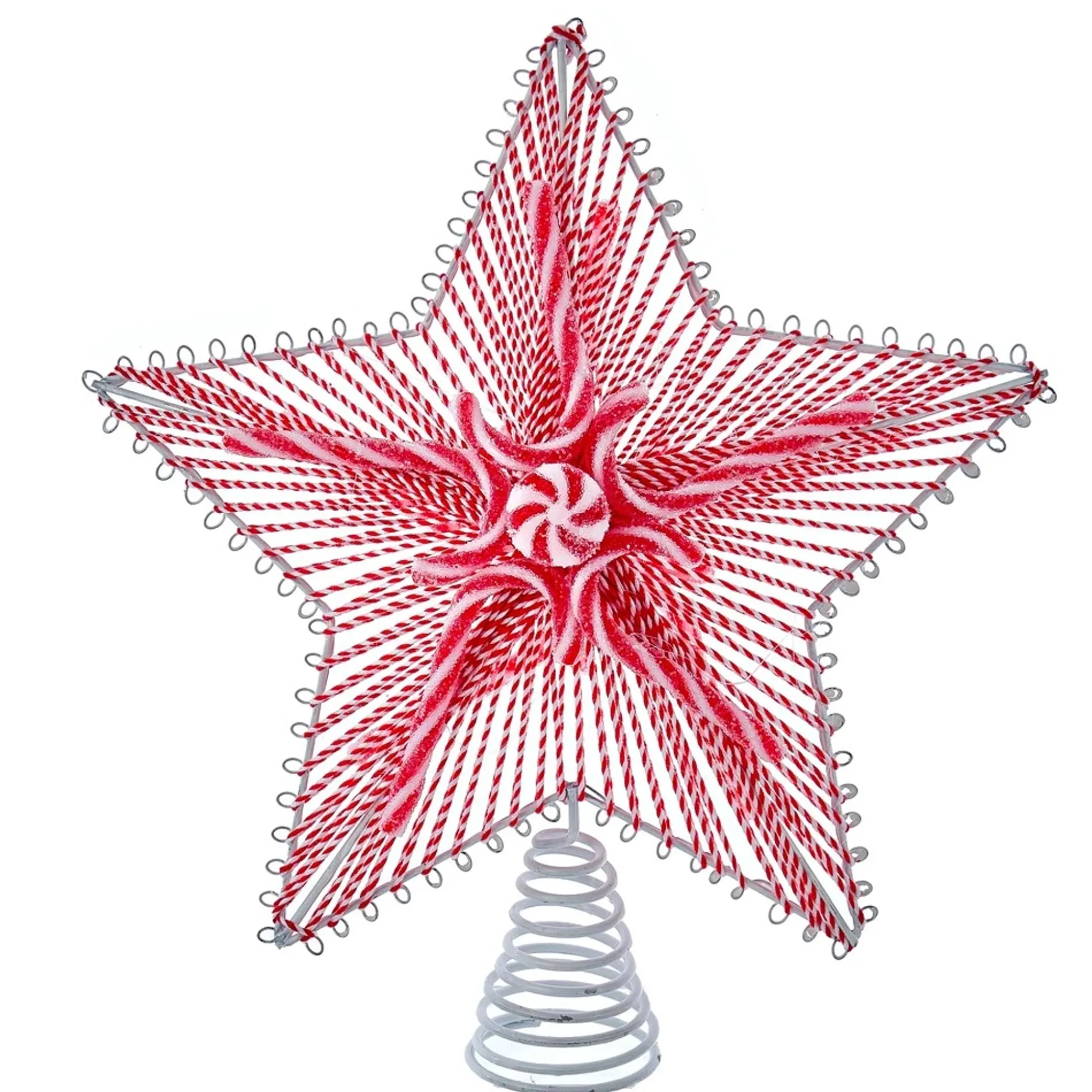 KSA Stars-24" Red And White Peppermint Star Christmas Tree Topper, Unlit