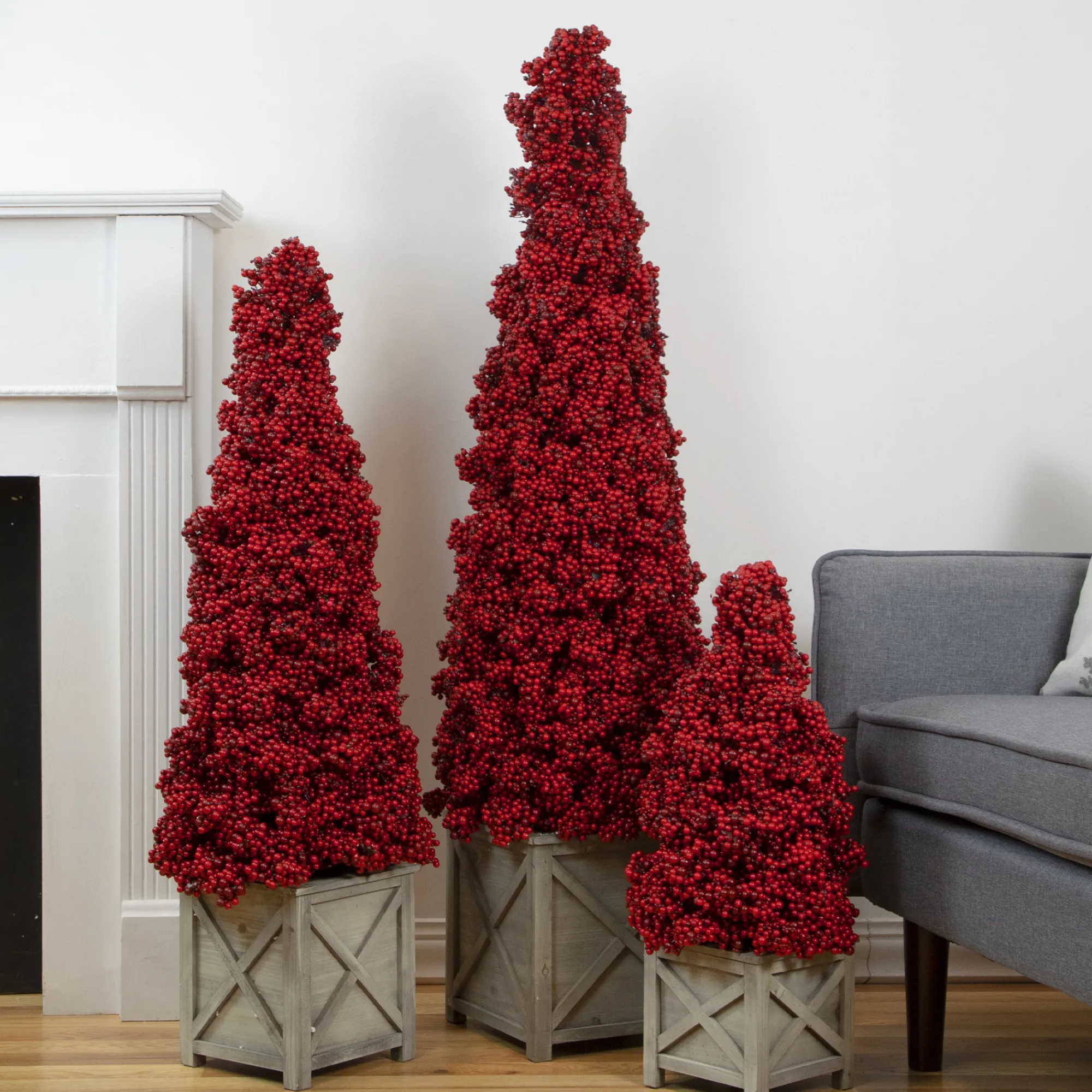 Allstate Topiaries-40" Red Berry Cone Potted Christmas Topiary