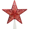 Northlight Stars-8.5" Red Glitter 5 Point Star Cut-Out Christmas Tree Topper - Clear Lights