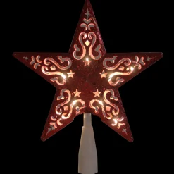 Northlight Stars-8.5" Red Glitter 5 Point Star Cut-Out Christmas Tree Topper - Clear Lights