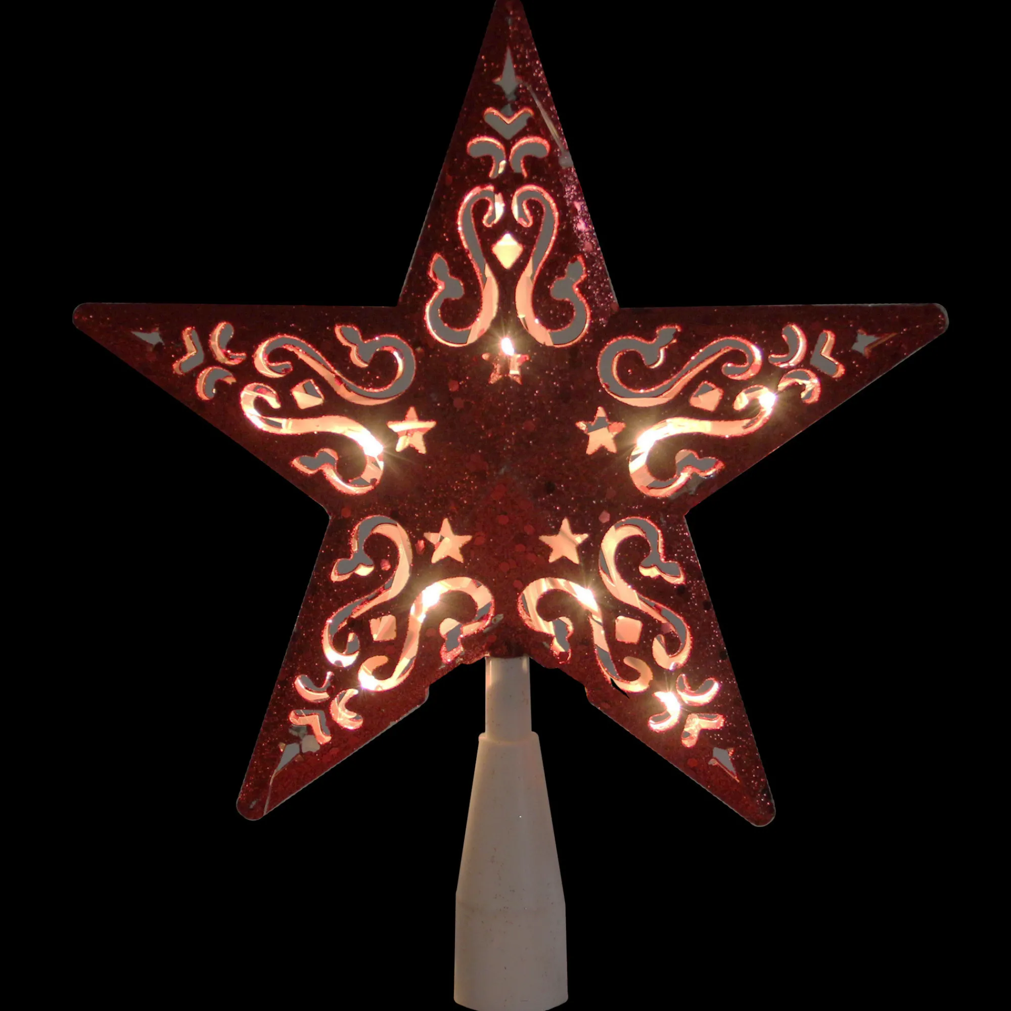 Northlight Stars-8.5" Red Glitter 5 Point Star Cut-Out Christmas Tree Topper - Clear Lights