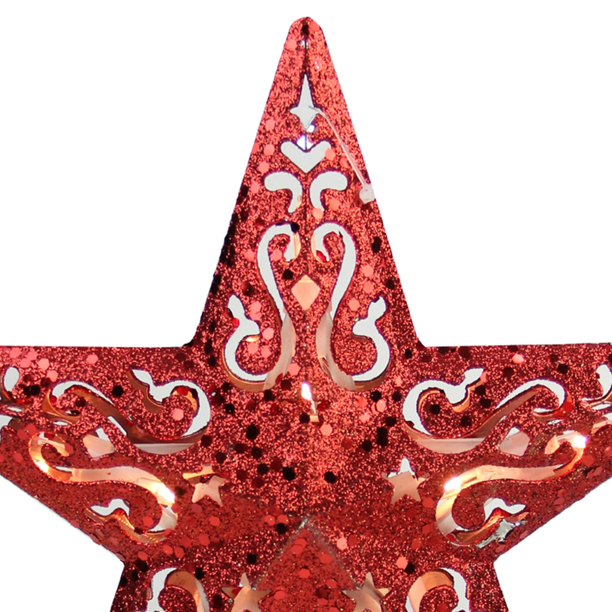 Northlight Stars-8.5" Red Glitter 5 Point Star Cut-Out Christmas Tree Topper - Clear Lights