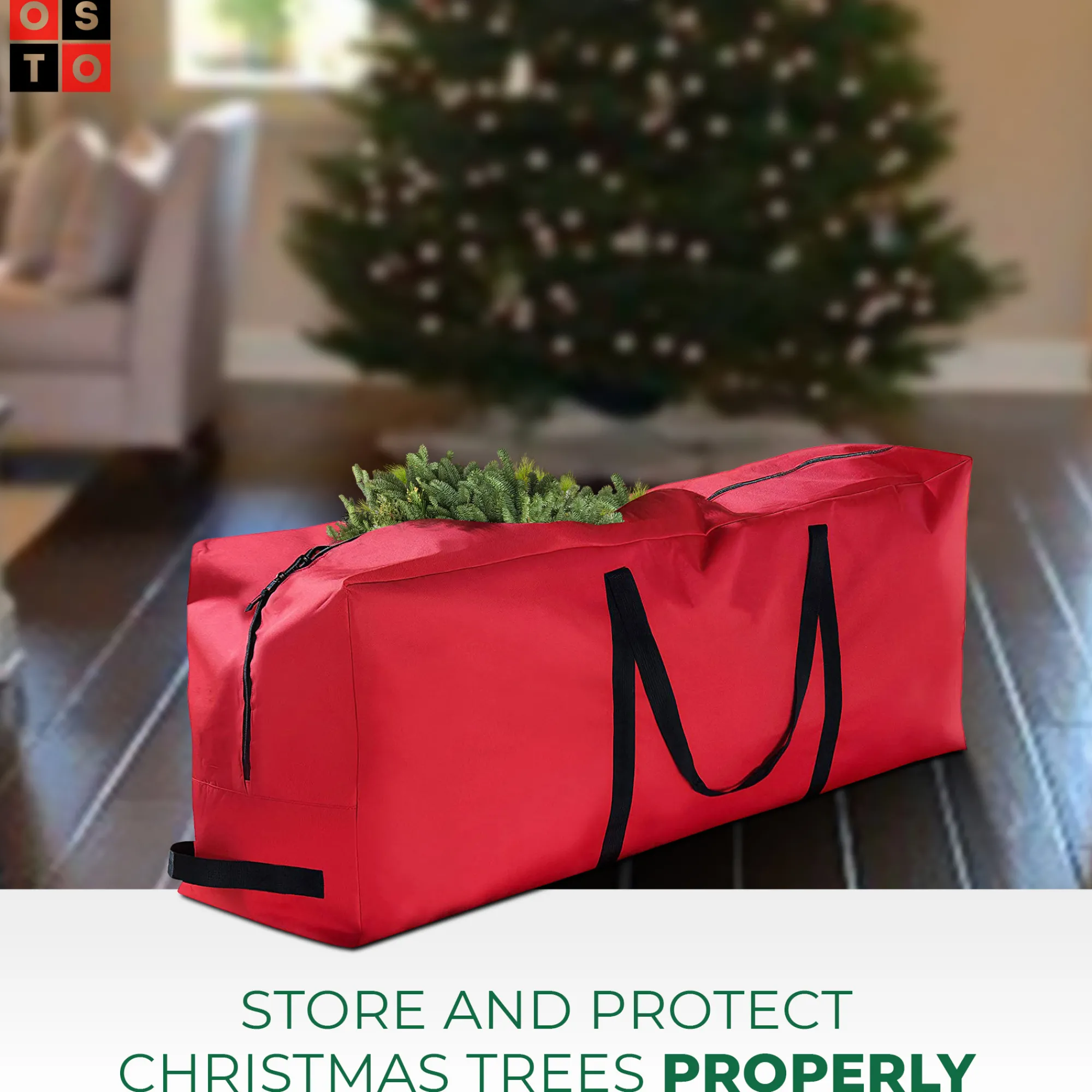 osto Tree Storage-65" Red Rectangular Tear Resistant Artificial Christmas Tree Storage Bag