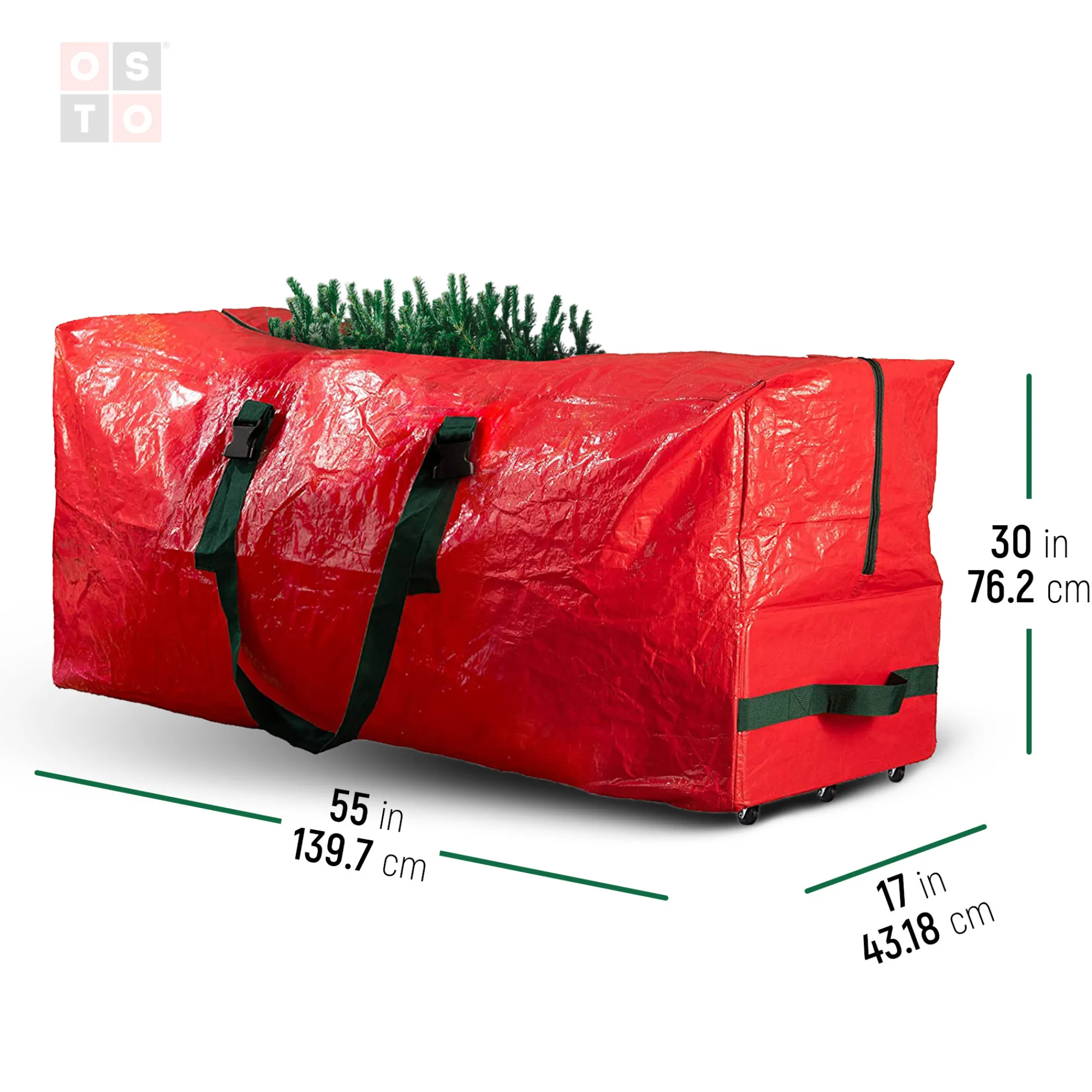 osto Tree Storage-55" Red Waterproof Rolling Artificial Christmas Tree Storage Bag