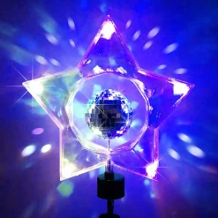 Kurt Adler Stars-14" Retro Rotating Mirror Disco Ball Clear Star Christmas Tree Topper - Unlit