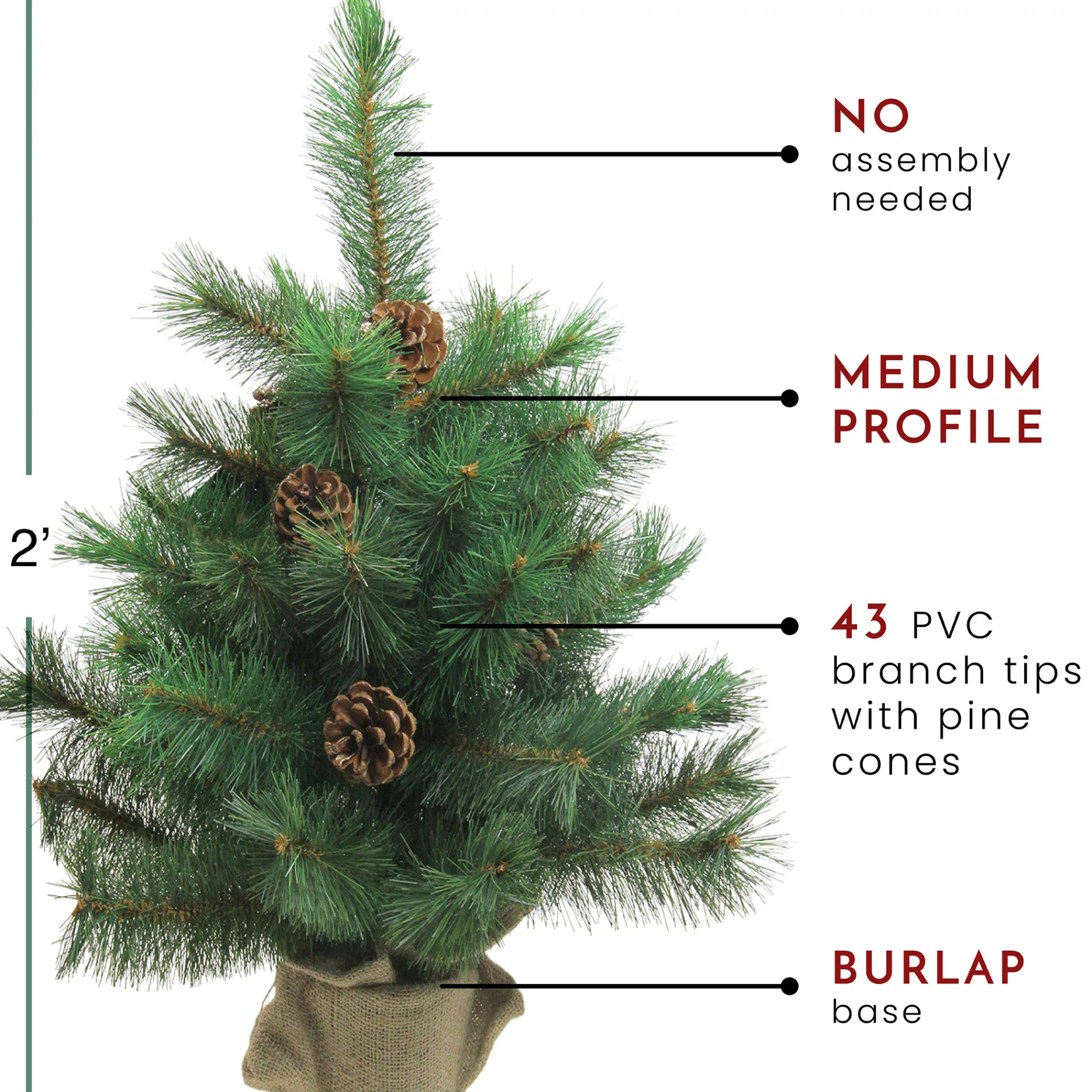 Northlight Unlit-2' Royal Oregon Pine Medium Artificial Christmas Tree In Burlap Base - Unlit